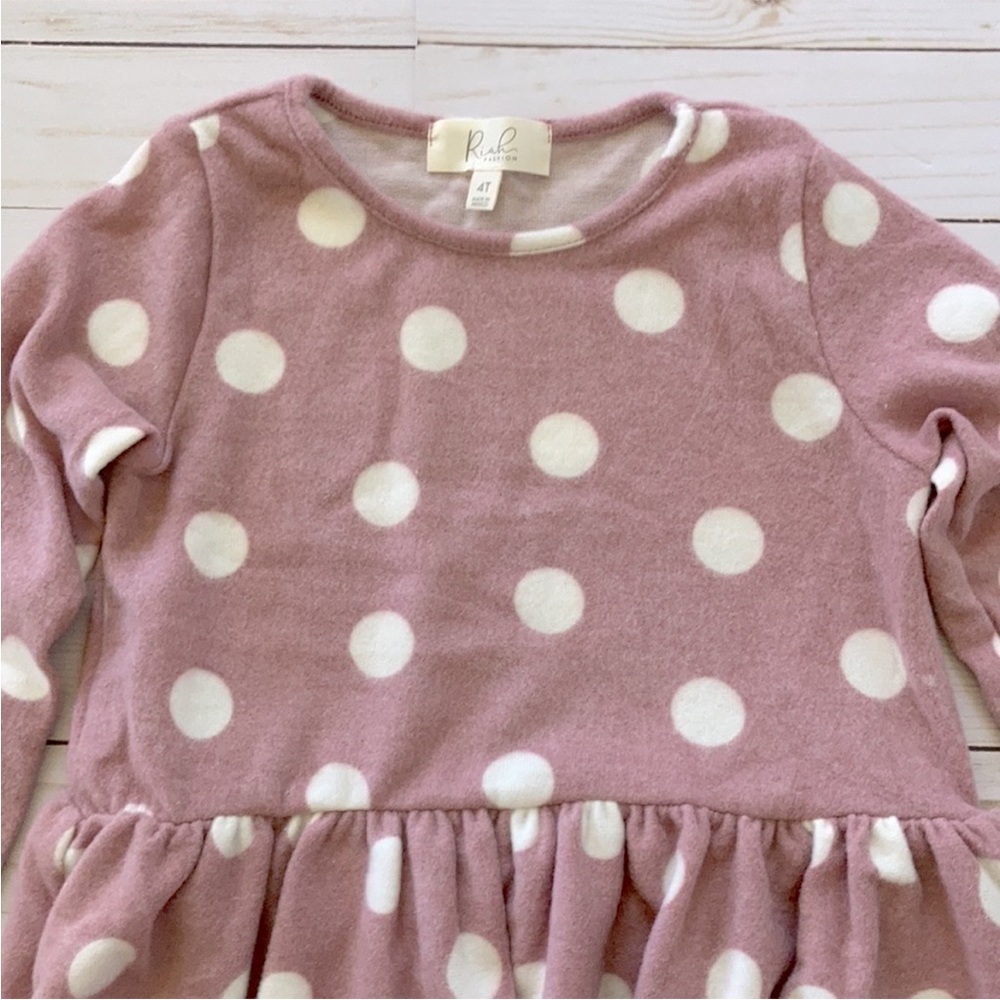 Girls Mauve & Cream Long Sleeve Polka Dot Peplum Tunic Top - Picture 2 of 5